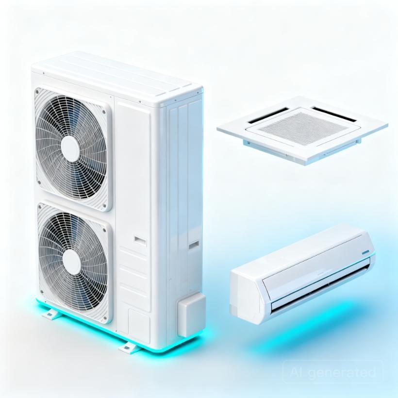 Ilustrasi 3D Air Conditioning — Sistem tata udara untuk hunian, ruang komersial, dan gedung bertingkat.