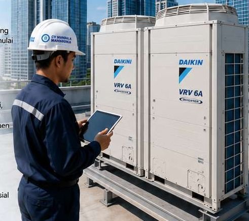 Teknisi Mandala Mahardika memeriksa unit Daikin VRV