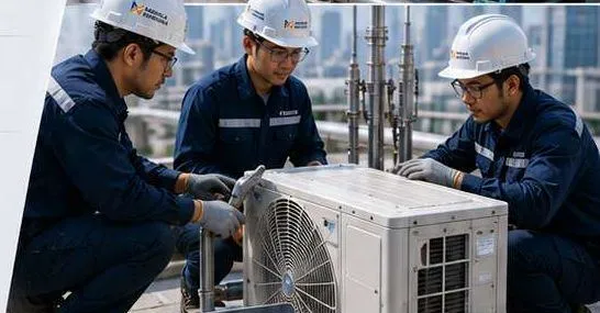 Tim teknisi Mandala Mahardika mengerjakan instalasi HVAC